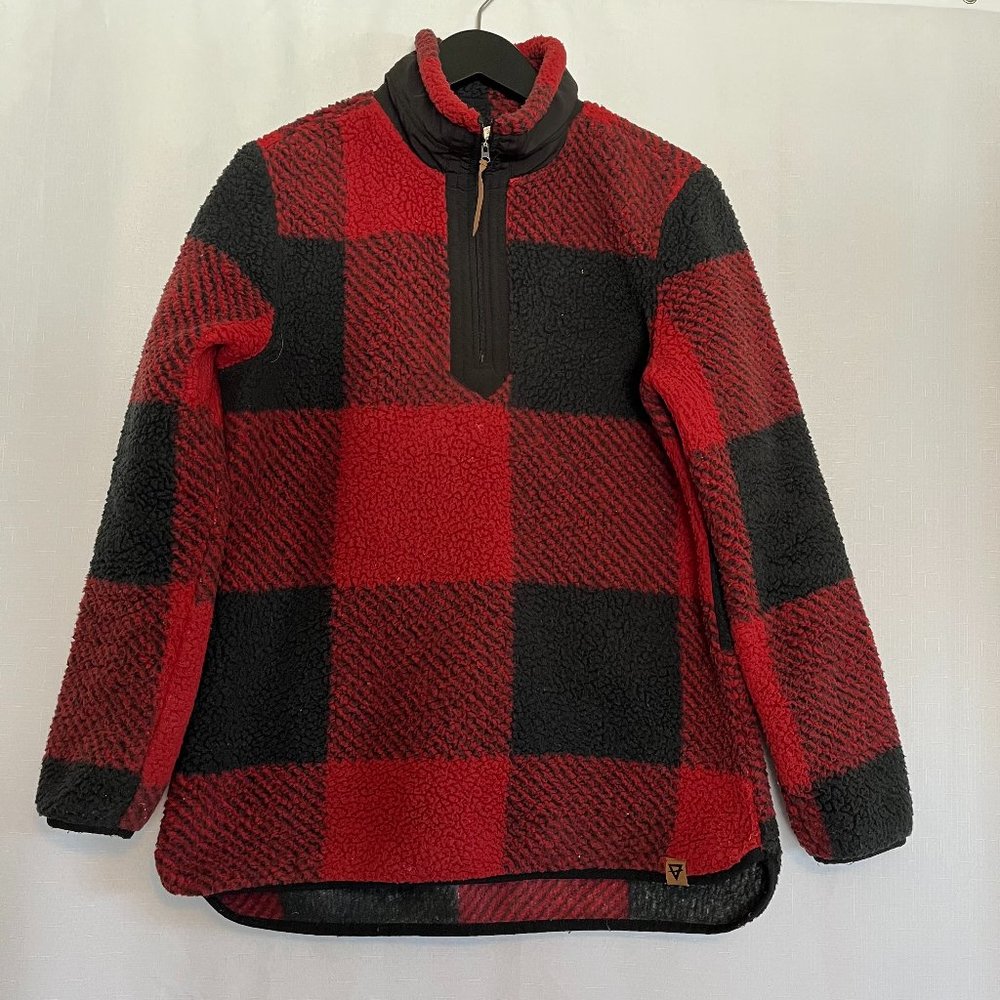 LIV Long Sleeve Quarter Zip Buffalo Plaid Fleece Sweatshirt Black/Red large